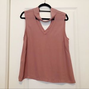 Aqua Sleeveless Blouse with Plunge Collar